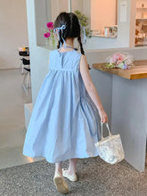 Load image into Gallery viewer, New Arrival Sweet Girls Dress For Summer 2 3 4 5 6 7 8 9 10 11 12 Year Sleeveless Solid Color Blue Child Dresses With Pockets