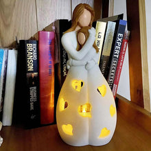 Load image into Gallery viewer, Candlestick Holder with Flickering LED Candle Memorial Gifts Standing Mother Hugging Daughter Statue Resin Figurines