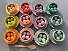 Load image into Gallery viewer, Sensory Wooden Montessori Toys Rainbow Pastel Sorting Bowls Dishes with Balls Acorns for Kids Play