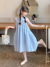 Load image into Gallery viewer, New Arrival Sweet Girls Dress For Summer 2 3 4 5 6 7 8 9 10 11 12 Year Sleeveless Solid Color Blue Child Dresses With Pockets