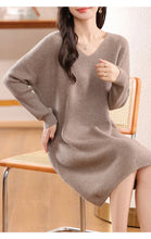 Load image into Gallery viewer, 100% Wool V-Neck Batwing Sleeve Knit Dress