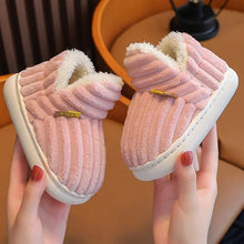 Load image into Gallery viewer, Children's Winter Shoes Concise Stripe Fluffy Slippers for Kids Boys Girls Heel Wrap Warm High Non-slip Home Cotton Shoes