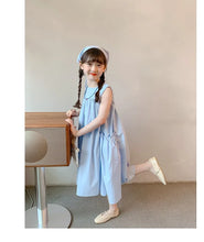 Load image into Gallery viewer, New Arrival Sweet Girls Dress For Summer 2 3 4 5 6 7 8 9 10 11 12 Year Sleeveless Solid Color Blue Child Dresses With Pockets