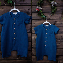 Load image into Gallery viewer, Newborn Baby Unisex Short Sleeves Romper Organic Cotton Crew Neck Navy Romper Bodysuit Unisex One-piece Summer Romper Clothes