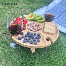 Load image into Gallery viewer, Wooden Portable Folding Picnic Table - Wine & Snack Tray