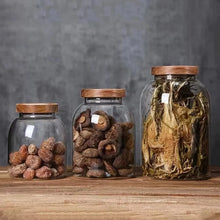 Load image into Gallery viewer, Large Glass Coffee Bean Storage Jar with Airtight Wood Lid
