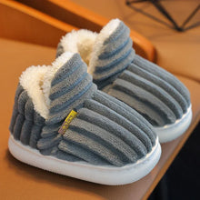 Load image into Gallery viewer, Children's Winter Shoes Concise Stripe Fluffy Slippers for Kids Boys Girls Heel Wrap Warm High Non-slip Home Cotton Shoes