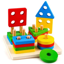 Load image into Gallery viewer, Wooden four-peg shape sorter