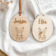 Load image into Gallery viewer, Personalized custom rabbit Bunny 2025 happy Easter party Egg Hunt basket Bucket bag Name Tag Ornament family kid boy girl gift