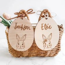 Load image into Gallery viewer, Personalized custom rabbit Bunny 2025 happy Easter party Egg Hunt basket Bucket bag Name Tag Ornament family kid boy girl gift