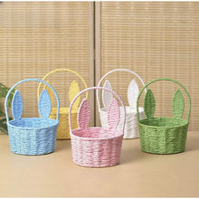 Load image into Gallery viewer, Cute Bunny Ears Woven Basket Paper Rope Braided Flower Basket Easter Decoration Home Picnic Fruit Hand-held Sundries Organizers