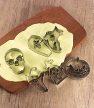 Load image into Gallery viewer, Stainless Steel Halloween Cookie Cutters - Skull, Pumpkin, Ghost, Coffin & Haunted House