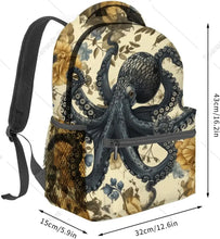 Load image into Gallery viewer, Octopus & Floral Backpack – Stylish Marine Botanical School Bag
