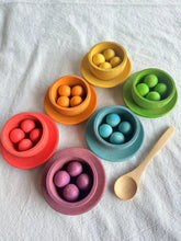 Load image into Gallery viewer, Sensory Wooden Montessori Toys Rainbow Pastel Sorting Bowls Dishes with Balls Acorns for Kids Play