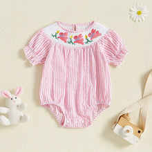 Load image into Gallery viewer, FOCUSNORM 0-6Y Little Baby Girls Sister Matching Romper/Dress Easter Rabbit Embroidery Short Puff Sleeve Stripes Print Clothes