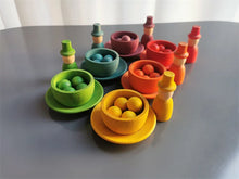 Load image into Gallery viewer, Sensory Wooden Montessori Toys Rainbow Pastel Sorting Bowls Dishes with Balls Acorns for Kids Play
