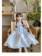Load image into Gallery viewer, New Arrival Sweet Girls Dress For Summer 2 3 4 5 6 7 8 9 10 11 12 Year Sleeveless Solid Color Blue Child Dresses With Pockets
