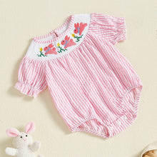 Load image into Gallery viewer, FOCUSNORM 0-6Y Little Baby Girls Sister Matching Romper/Dress Easter Rabbit Embroidery Short Puff Sleeve Stripes Print Clothes