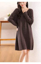 Load image into Gallery viewer, 100% Wool V-Neck Batwing Sleeve Knit Dress