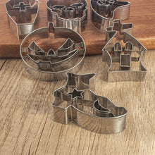 Load image into Gallery viewer, Stainless Steel Halloween Cookie Cutters - Skull, Pumpkin, Ghost, Coffin & Haunted House