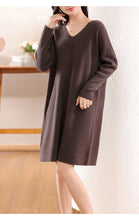 Load image into Gallery viewer, 100% Wool V-Neck Batwing Sleeve Knit Dress
