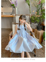 Load image into Gallery viewer, New Arrival Sweet Girls Dress For Summer 2 3 4 5 6 7 8 9 10 11 12 Year Sleeveless Solid Color Blue Child Dresses With Pockets