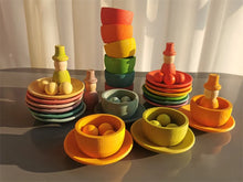 Load image into Gallery viewer, Sensory Wooden Montessori Toys Rainbow Pastel Sorting Bowls Dishes with Balls Acorns for Kids Play