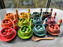 Load image into Gallery viewer, Sensory Wooden Montessori Toys Rainbow Pastel Sorting Bowls Dishes with Balls Acorns for Kids Play