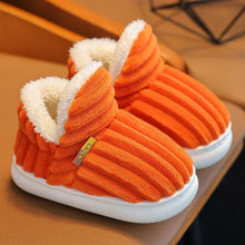 Load image into Gallery viewer, Children's Winter Shoes Concise Stripe Fluffy Slippers for Kids Boys Girls Heel Wrap Warm High Non-slip Home Cotton Shoes