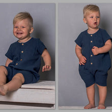 Load image into Gallery viewer, Newborn Baby Unisex Short Sleeves Romper Organic Cotton Crew Neck Navy Romper Bodysuit Unisex One-piece Summer Romper Clothes