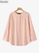 Load image into Gallery viewer, Women’s Summer Round Neck Vintage Cotton Blouse