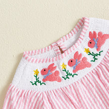 Load image into Gallery viewer, FOCUSNORM 0-6Y Little Baby Girls Sister Matching Romper/Dress Easter Rabbit Embroidery Short Puff Sleeve Stripes Print Clothes