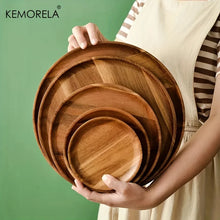 Load image into Gallery viewer, Handmade Acacia Wood Round Plate - Sushi, Dessert & Bread Dish