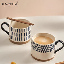 Load image into Gallery viewer, KEMORELA 1PCS 450ML Nordic Ceramic Cup Coffee Milk Mug with Handle Retro Large Capacity Japanese Breakfast Oatmeal Cup Gift Set