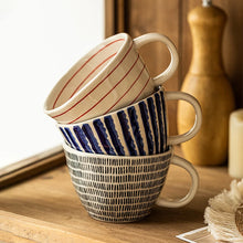 Load image into Gallery viewer, Japanese Style Hand-Painted Striped Ceramic Coffee Mug