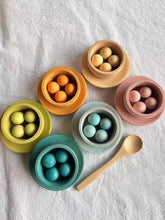 Load image into Gallery viewer, Sensory Wooden Montessori Toys Rainbow Pastel Sorting Bowls Dishes with Balls Acorns for Kids Play