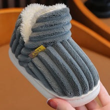 Load image into Gallery viewer, Children's Winter Shoes Concise Stripe Fluffy Slippers for Kids Boys Girls Heel Wrap Warm High Non-slip Home Cotton Shoes