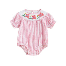 Load image into Gallery viewer, FOCUSNORM 0-6Y Little Baby Girls Sister Matching Romper/Dress Easter Rabbit Embroidery Short Puff Sleeve Stripes Print Clothes