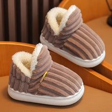 Load image into Gallery viewer, Children's Winter Shoes Concise Stripe Fluffy Slippers for Kids Boys Girls Heel Wrap Warm High Non-slip Home Cotton Shoes