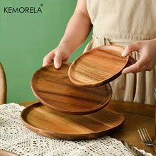 Load image into Gallery viewer, Handmade Acacia Wood Round Plate - Sushi, Dessert & Bread Dish