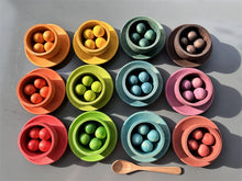 Load image into Gallery viewer, Sensory Wooden Montessori Toys Rainbow Pastel Sorting Bowls Dishes with Balls Acorns for Kids Play