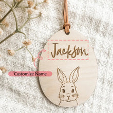 Load image into Gallery viewer, Personalized custom rabbit Bunny 2025 happy Easter party Egg Hunt basket Bucket bag Name Tag Ornament family kid boy girl gift
