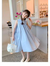 Load image into Gallery viewer, New Arrival Sweet Girls Dress For Summer 2 3 4 5 6 7 8 9 10 11 12 Year Sleeveless Solid Color Blue Child Dresses With Pockets