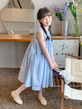 Load image into Gallery viewer, New Arrival Sweet Girls Dress For Summer 2 3 4 5 6 7 8 9 10 11 12 Year Sleeveless Solid Color Blue Child Dresses With Pockets