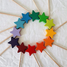 Load image into Gallery viewer, Wooden Rainbow Star Wands, 22.5 cm, Packs of 12 or 24
