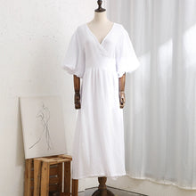 Load image into Gallery viewer, Vintage Cotton V-Neck Puff Sleeve Maxi Dress