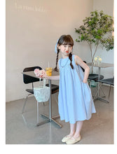 Load image into Gallery viewer, New Arrival Sweet Girls Dress For Summer 2 3 4 5 6 7 8 9 10 11 12 Year Sleeveless Solid Color Blue Child Dresses With Pockets