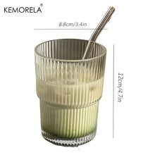 Load image into Gallery viewer, 450ml Stripe Glass Cup with Lid & Straw - Iced Coffee & Tea Mug
