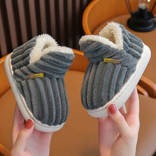 Load image into Gallery viewer, Children's Winter Shoes Concise Stripe Fluffy Slippers for Kids Boys Girls Heel Wrap Warm High Non-slip Home Cotton Shoes