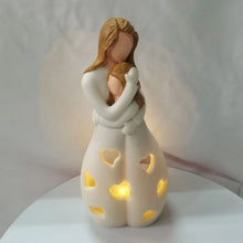 Load image into Gallery viewer, Candlestick Holder with Flickering LED Candle Memorial Gifts Standing Mother Hugging Daughter Statue Resin Figurines